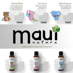 maui natura mascot character, label, and packaging (February 2022)